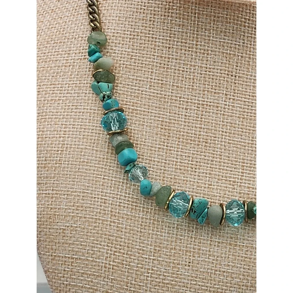 Vtg KENNETH COLE REACTION Turquoise Crystal Stone  Beaded Necklace FREE $HIPPING